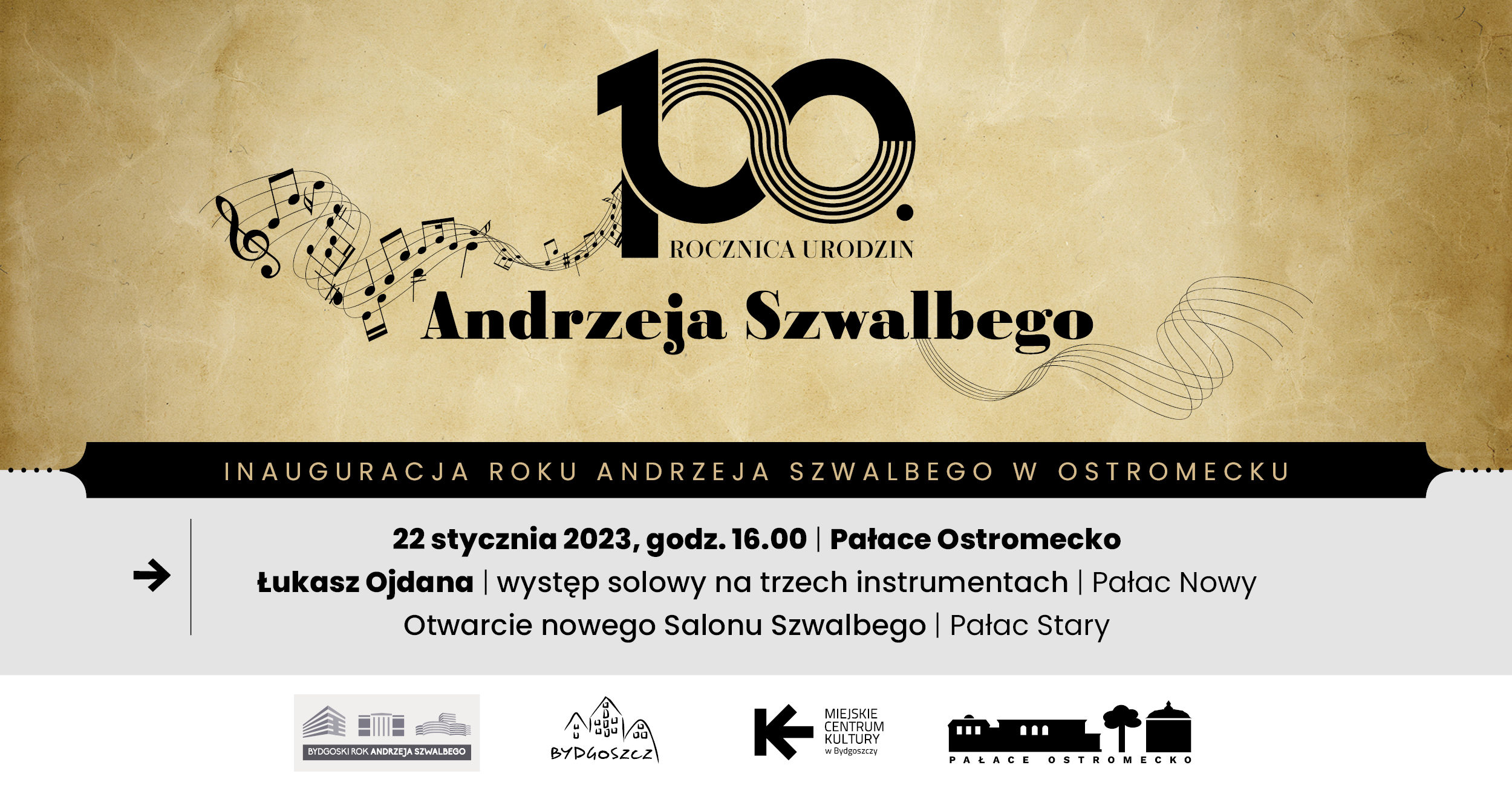 Werbegrafik für die Veranstaltung "ERÖFFNUNG DES JAHRES DER ANDRZEI SZWALBY IN OSTROMECK".